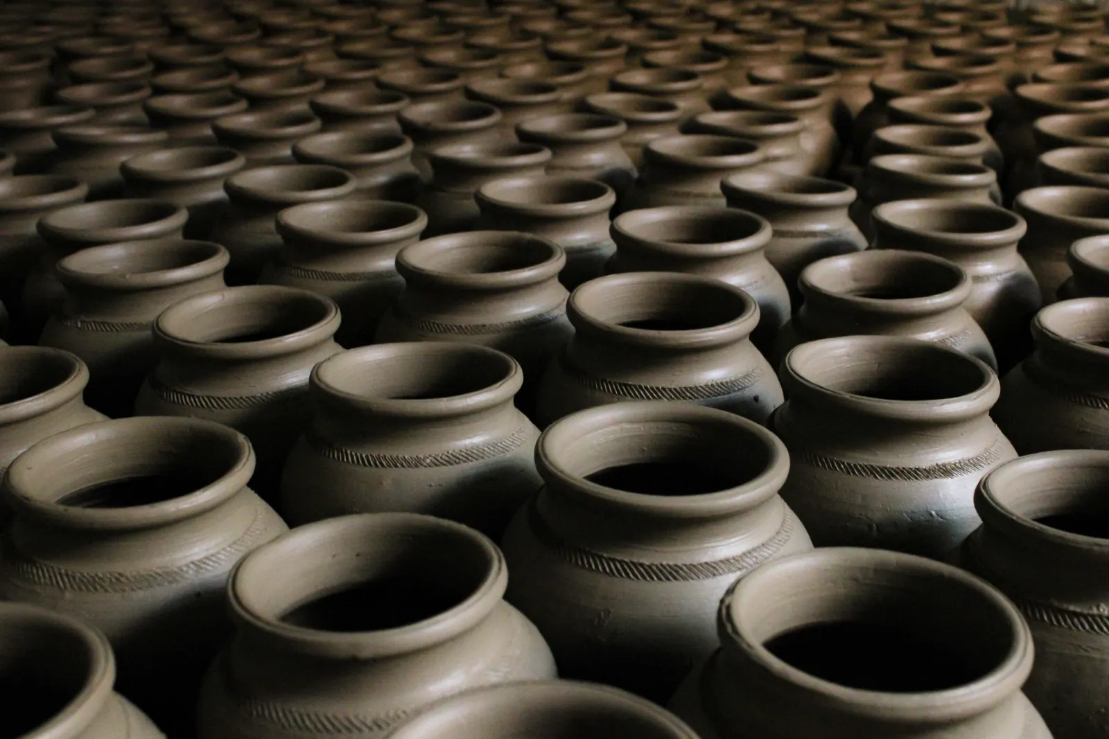 Clay jars stacked together